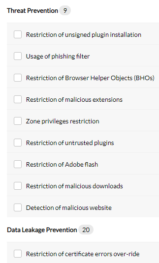 Screenshot Tworzenie polityk bezpieczeństwa w Browser Security Plus