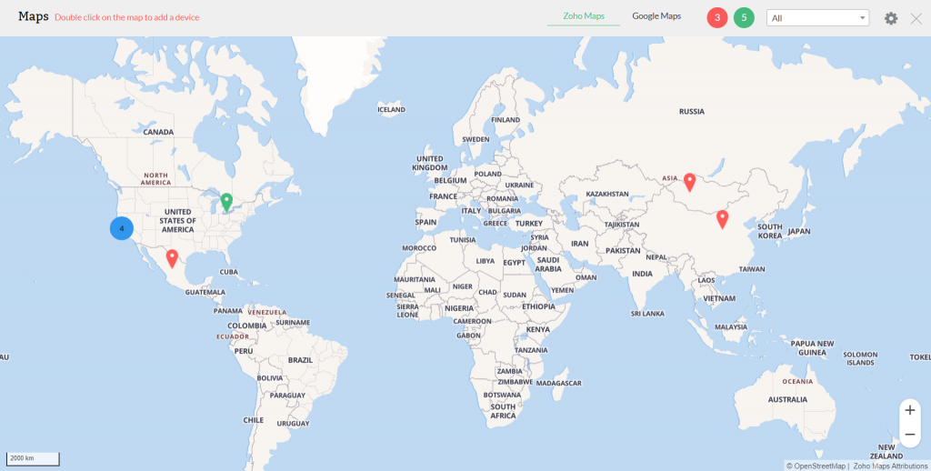 Screenshot Wizualizacja geograficzna w OpManager
