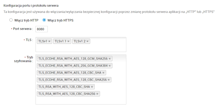 Screenshot Konfiguracja portów i protokołów serwera