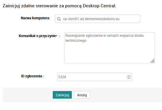 Screenshot Zdalne sterowanie - integracja ServiceDesk Plus i Desktop Central