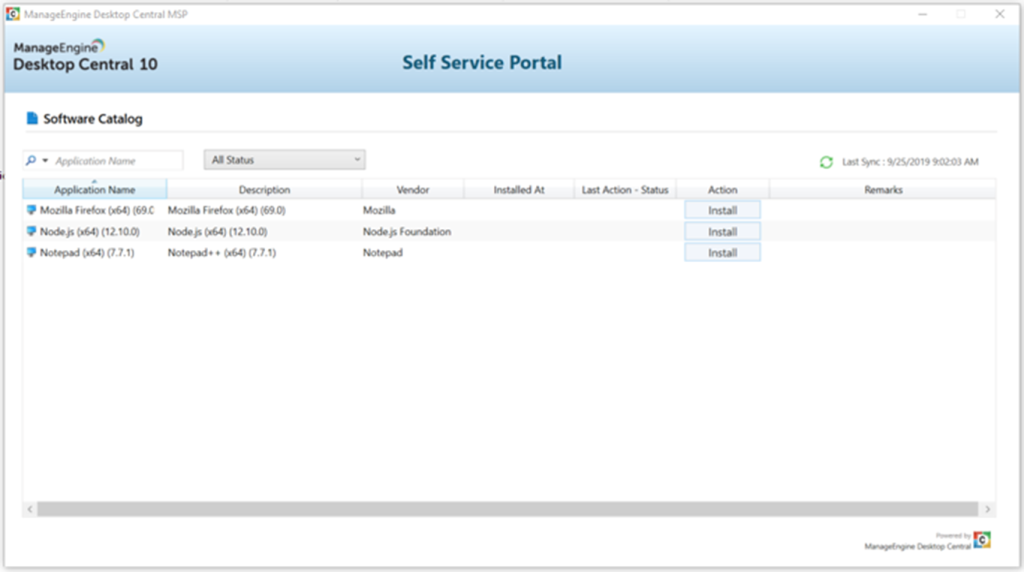 Screenshot Selfservice portal w Desktop Central