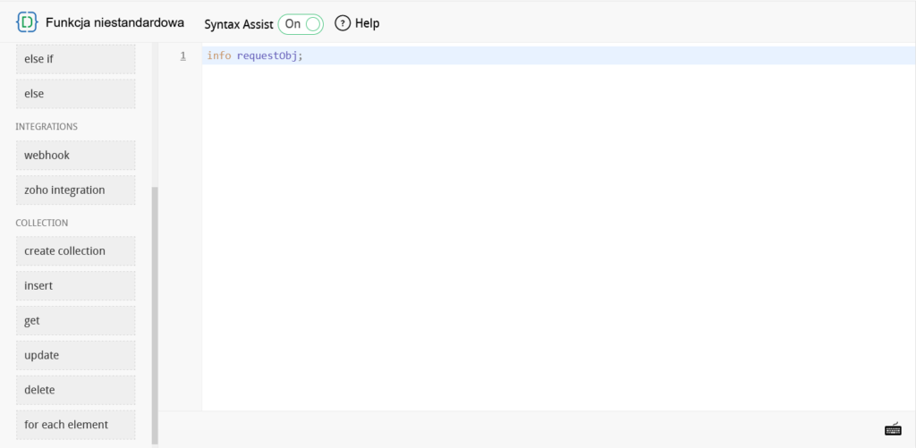 Screenshot widoku kodu Custom Functions w ServiceDesk Plus Cloud od ManageEngine