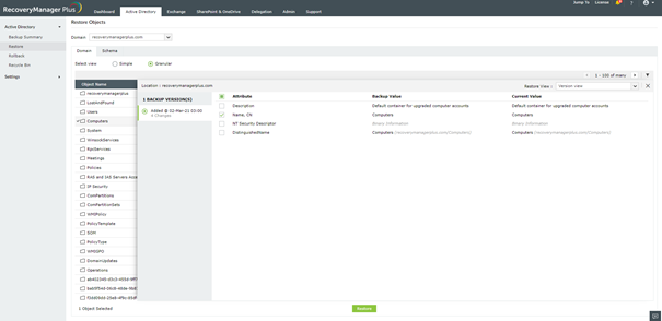 Backup Active Directory w Recovery Manager Plus