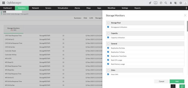 Monitorowanie pamięci masowej w OpManager