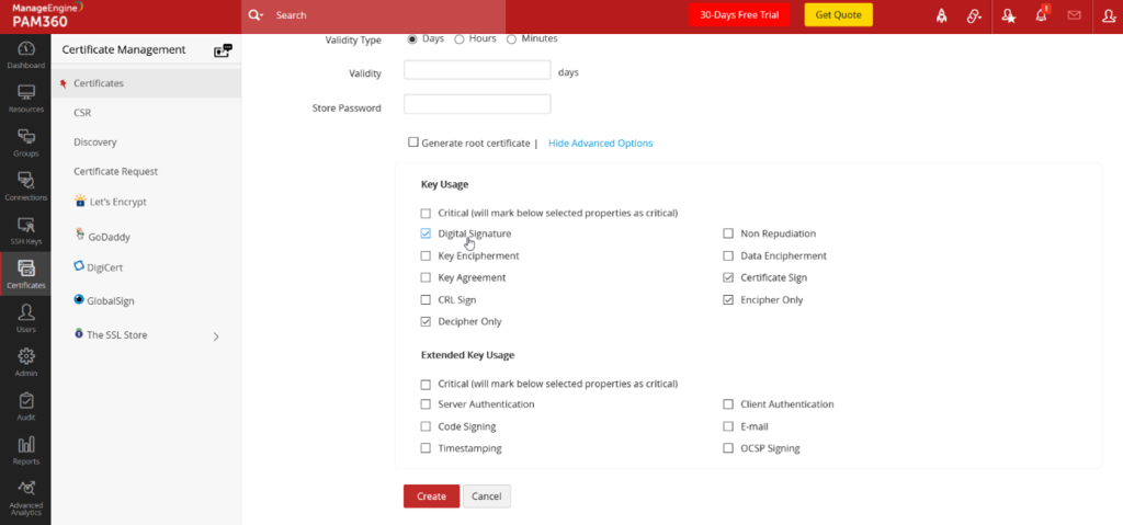 Zarządzanie ustawieniami certyfikatów w PAM360