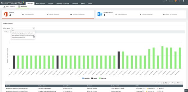 Podgląd dashboardu w Recovery Manager Plus
