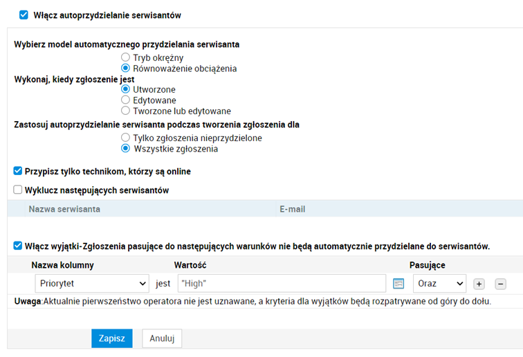 Autoprzydzielanie serwisantów w ServiceDesk Plus