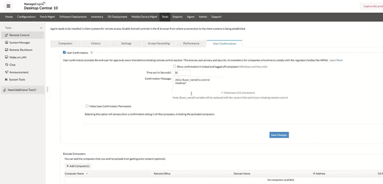 Akceptacja sesji w Desktop Central