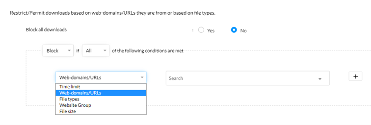 Filtr pobierania w Browser Security Plus