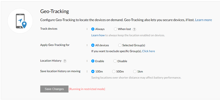 Geo-tracking w Mobile Device Manager Plus