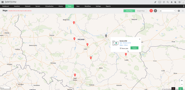 Geograficzne zorganizowanie przedsiębiorstwa w OpManager