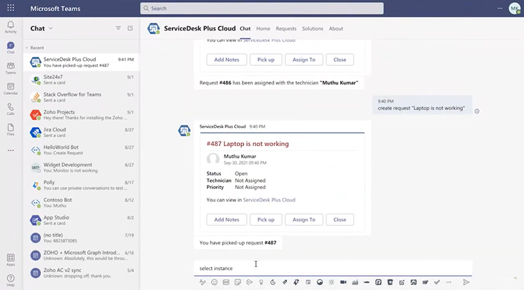 integracja servicedesk plus z microsoft teams