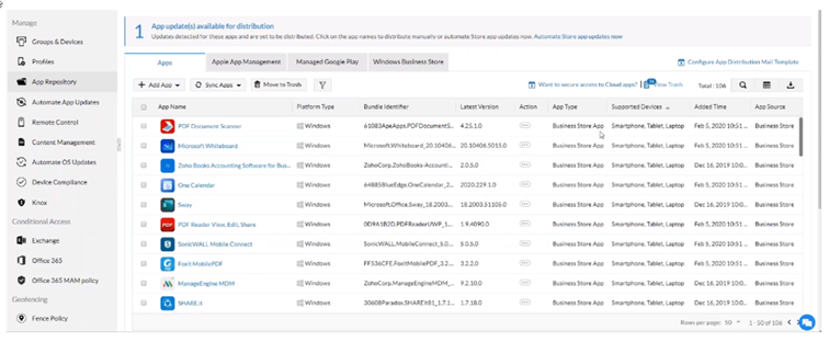 Tworzenie repozytorium dostępnych aplikacji w Mobile Device Manager Plus