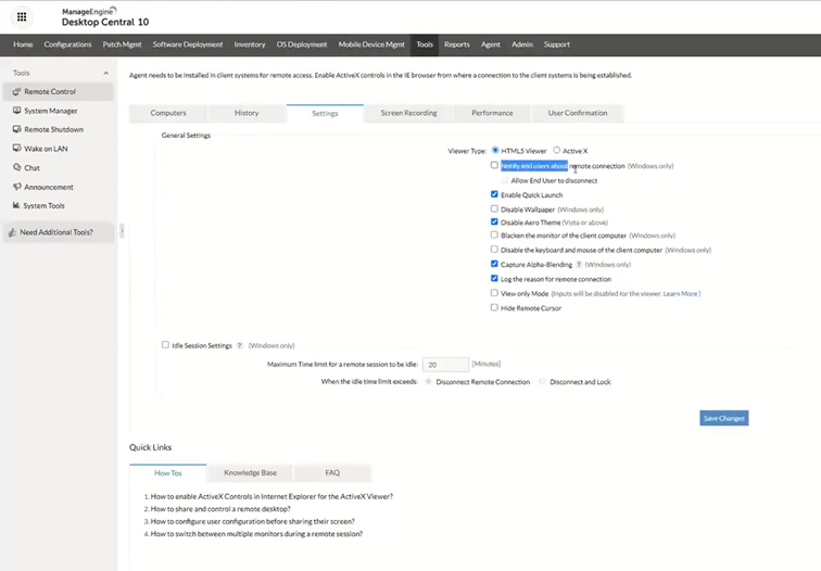Zdalne zarządzanie stacjami roboczymi dzięki sesjom zdalnym w Desktop Central