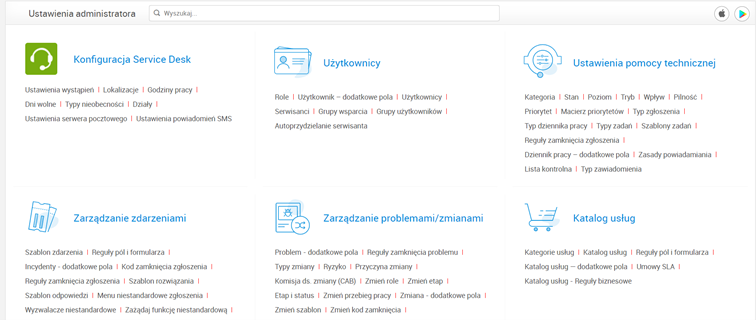 Ustawienia administratora w ServiceDesk Plus