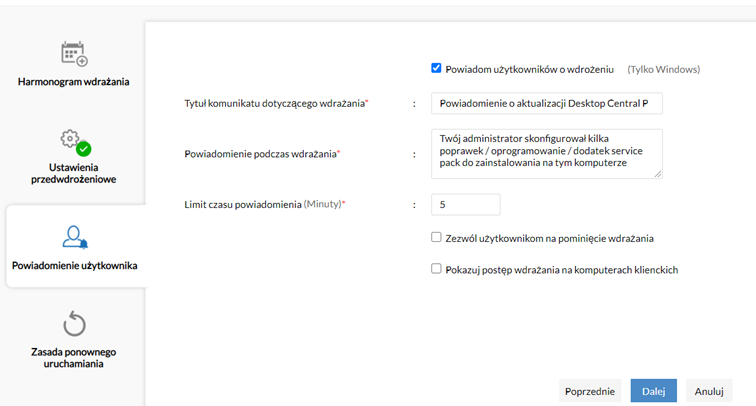 Ustawienia powiadomień użytkownika w Vulnerability Manager Plus 